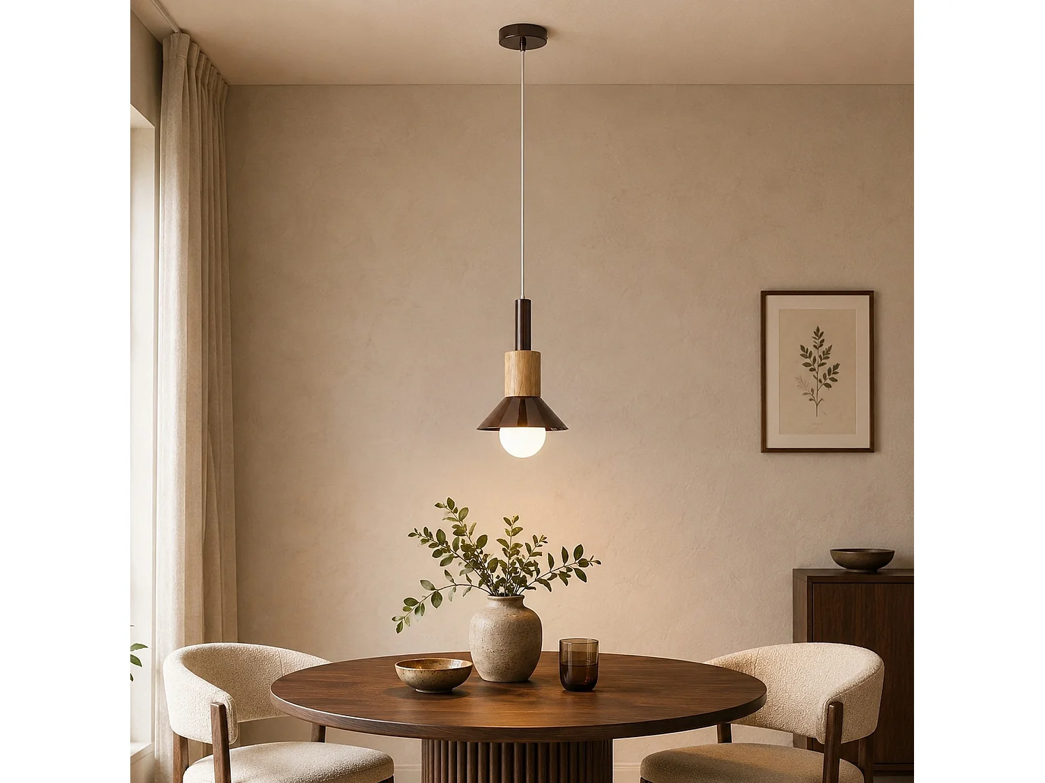 "Elwood" Brun Metall Pendelkrona - Justerbar Höjd 30-90 cm - Elegant Belysningsarmatur
