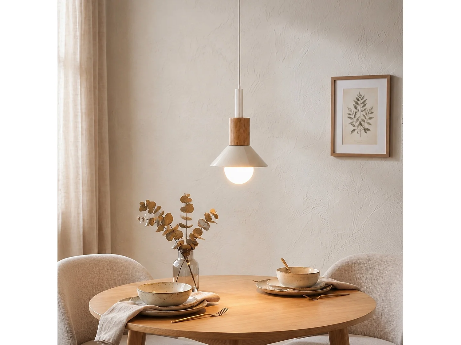 Metall Pendellampa "Elwood" - Justerbar Höjd 30-90 cm - Beige Färg