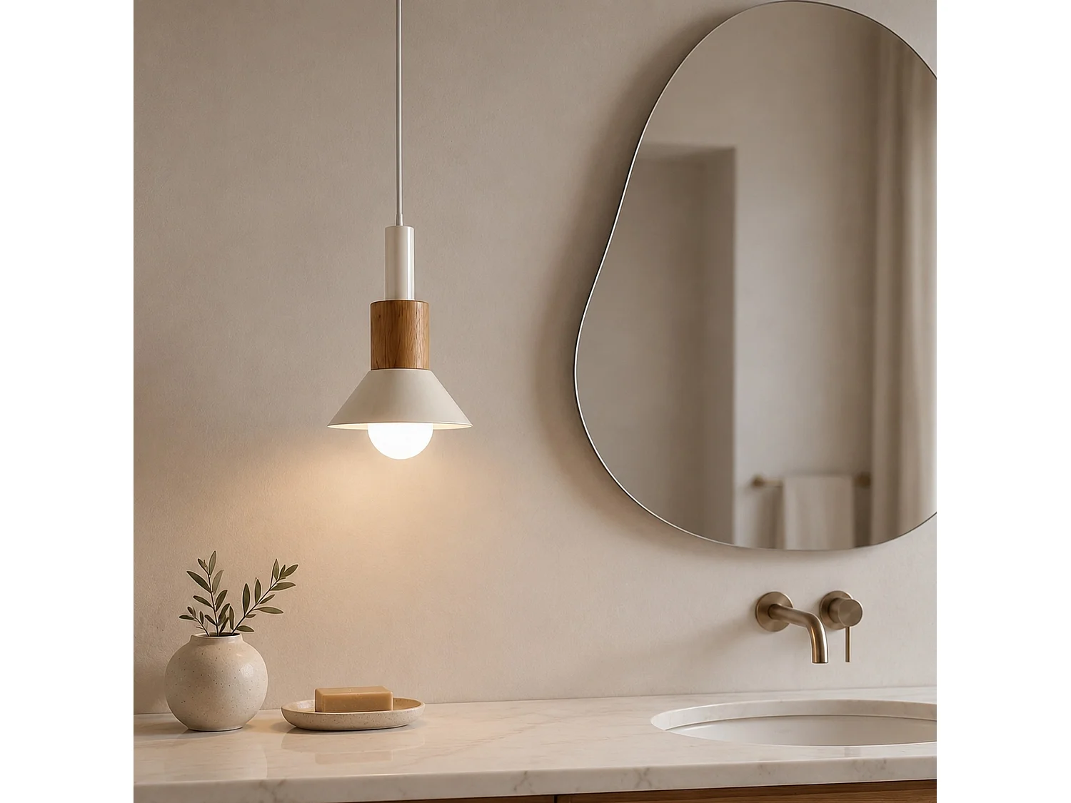 Metall Pendellampa "Elwood" - Justerbar Höjd 30-90 cm - Beige Färg
