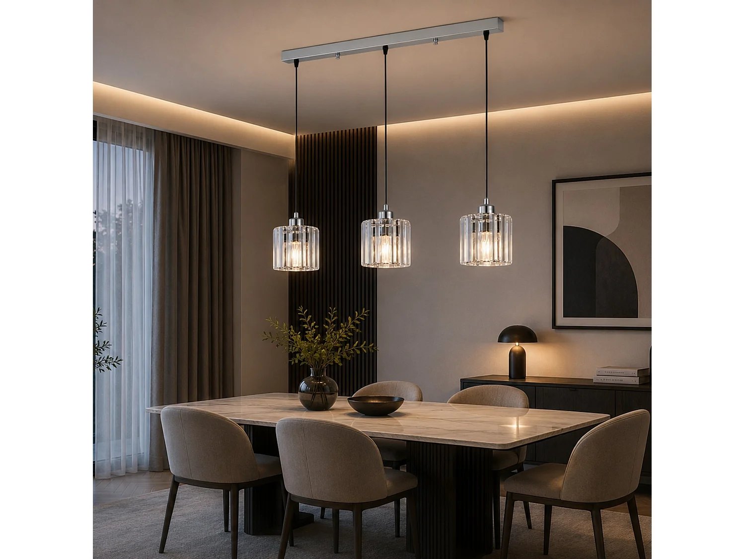 "Yakops" Metall och Glas Kronljus - Elegant Silverfinish - 65 x 13 x 105 cm