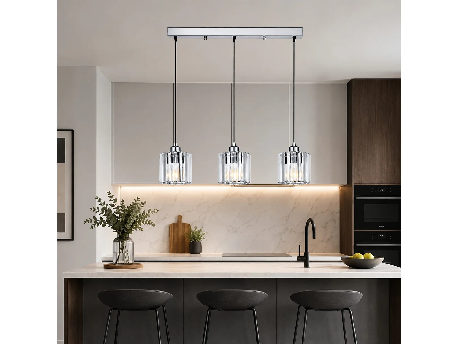 "Yakops" Metall och Glas Kronljus - Elegant Silverfinish - 65 x 13 x 105 cm