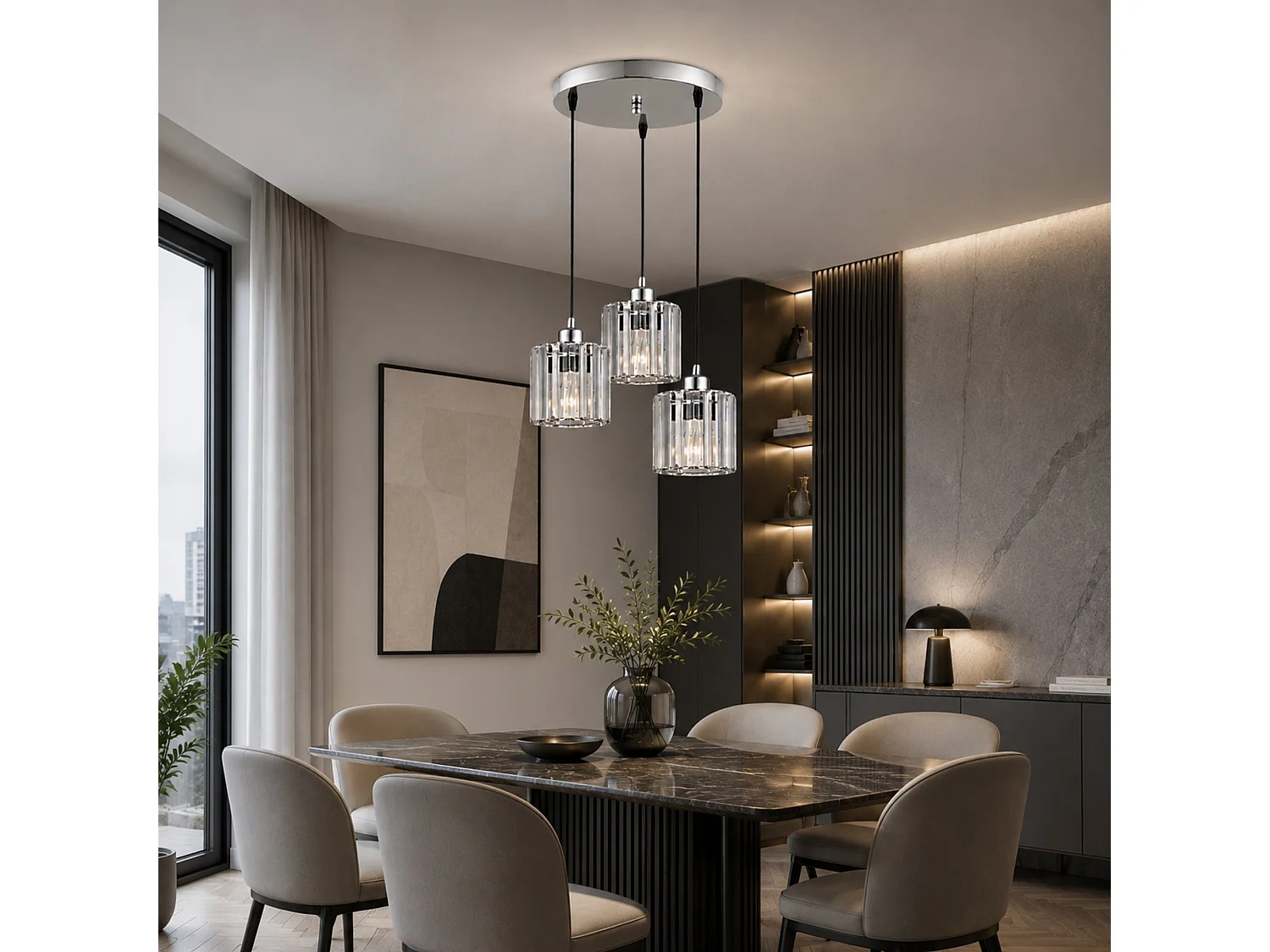 "Yakops" Metall och Glas Kronljus - Elegant Silver Finish - 37 x 37 x 85 cm