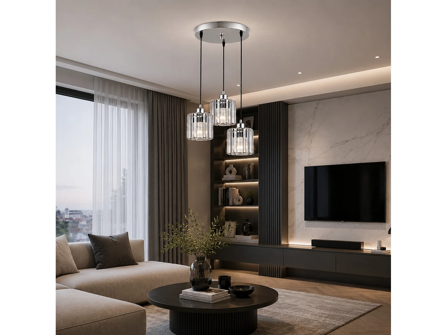 "Yakops" Metall och Glas Kronljus - Elegant Silver Finish - 37 x 37 x 85 cm