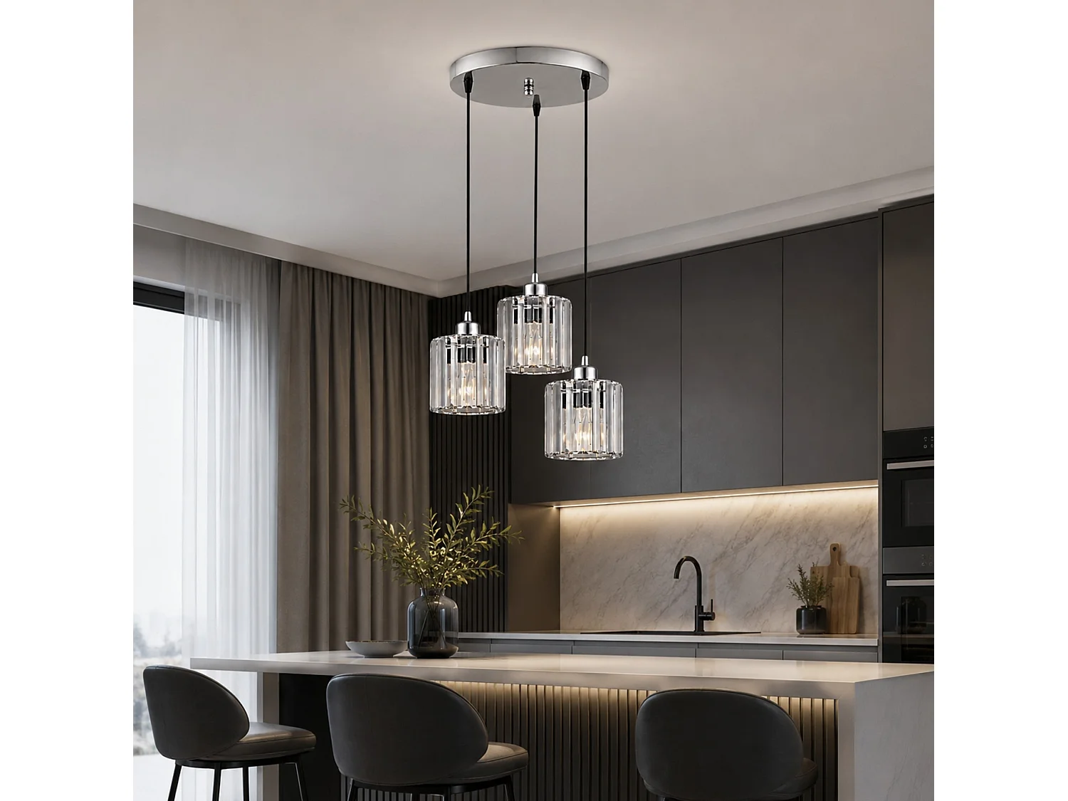 "Yakops" Metall och Glas Kronljus - Elegant Silver Finish - 37 x 37 x 85 cm