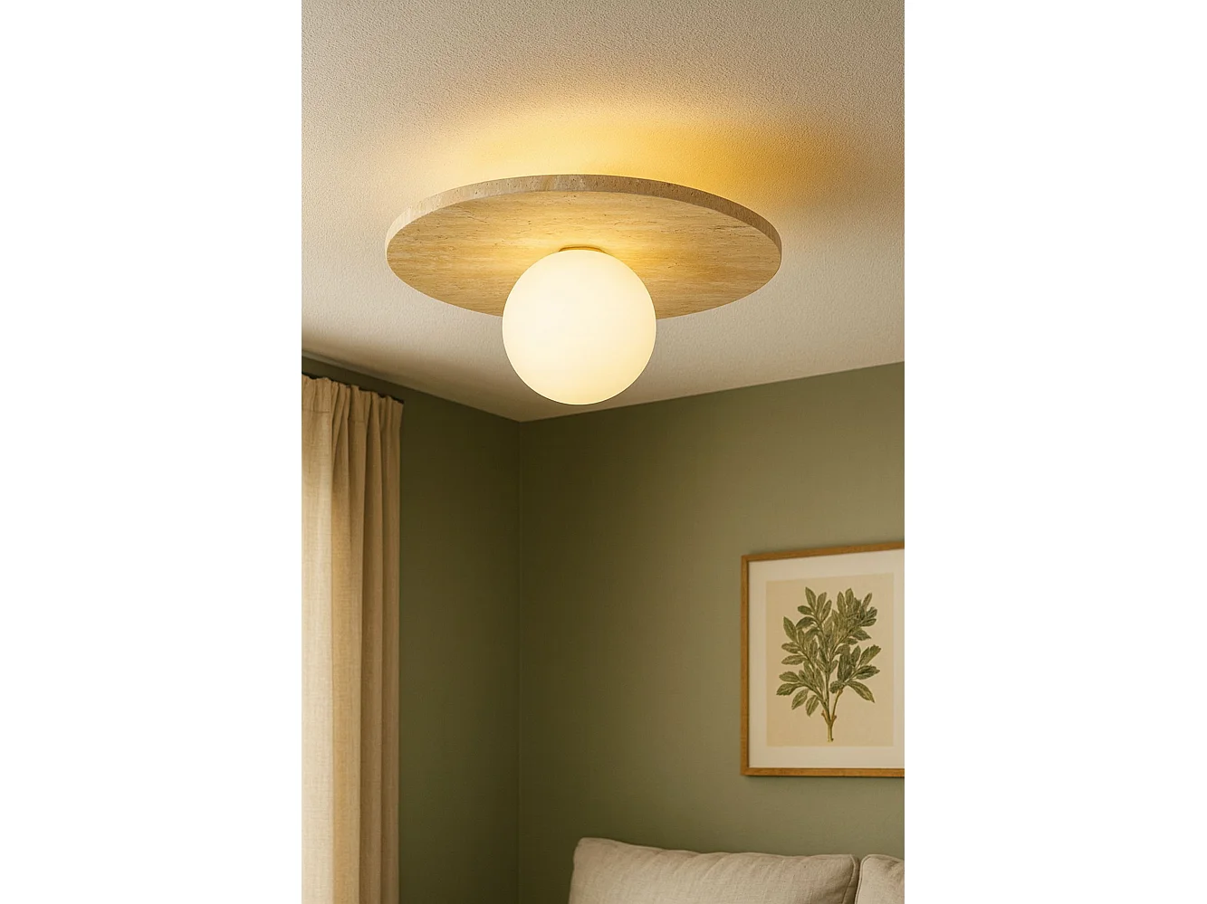 "Elegant Travertin- och Glas Taklampa - Beige/Vit - 30 x 30 cm"