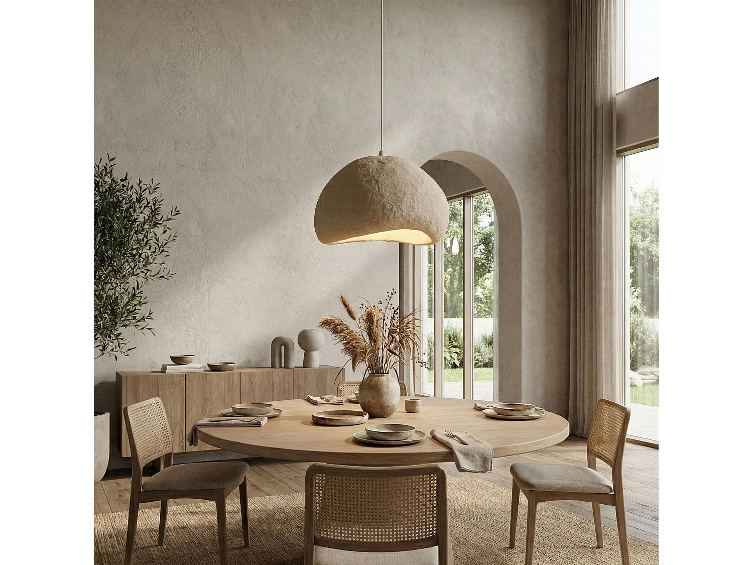 "Elegant Beige Metall Pendelkrona - 50 x 44 cm - Justerbar höjd - Fiberglasskropp"