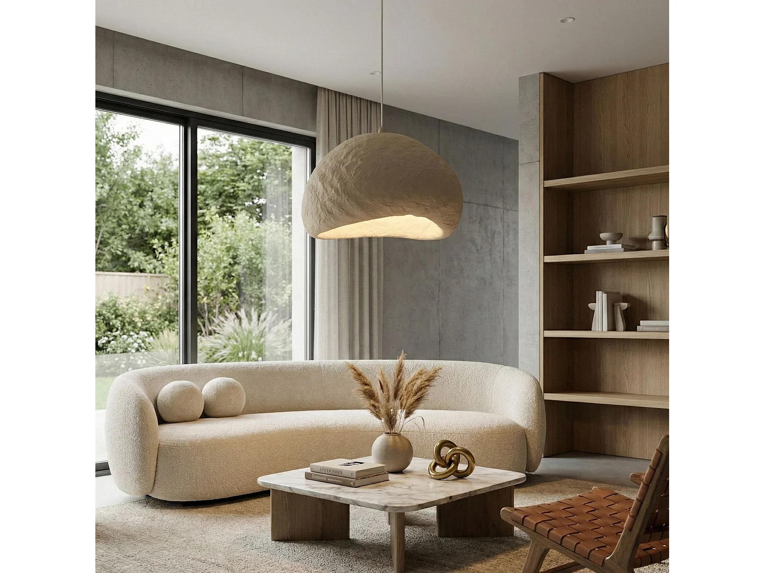 "Elegant Beige Metall Pendelkrona - 50 x 44 cm - Justerbar höjd - Fiberglasskropp"