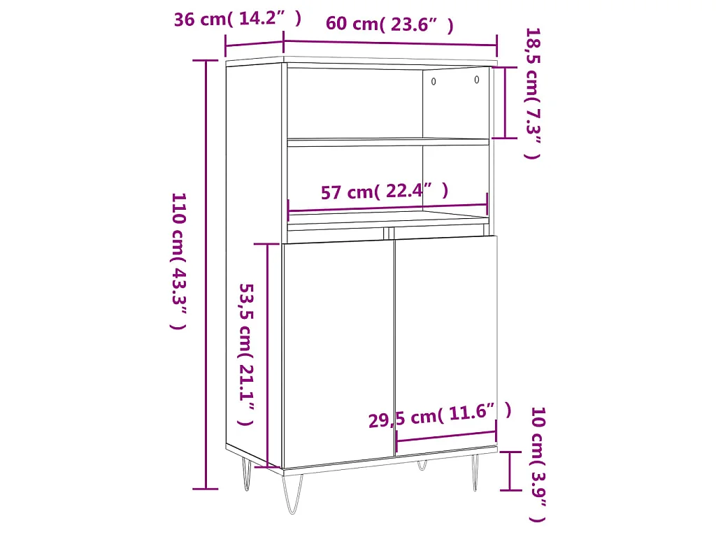 Aparador alto madera contrachapada roble ahumado 60x36x110 cm