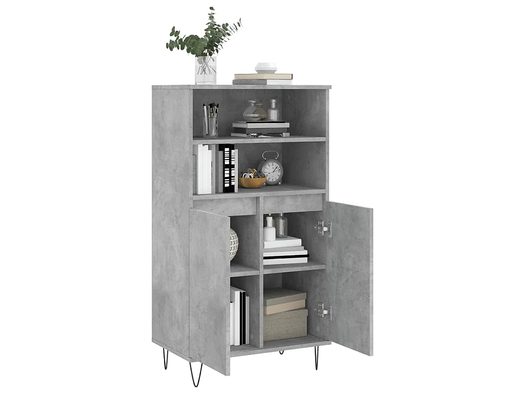 Hoge kast 60x36x110 cm bewerkt hout betongrijs