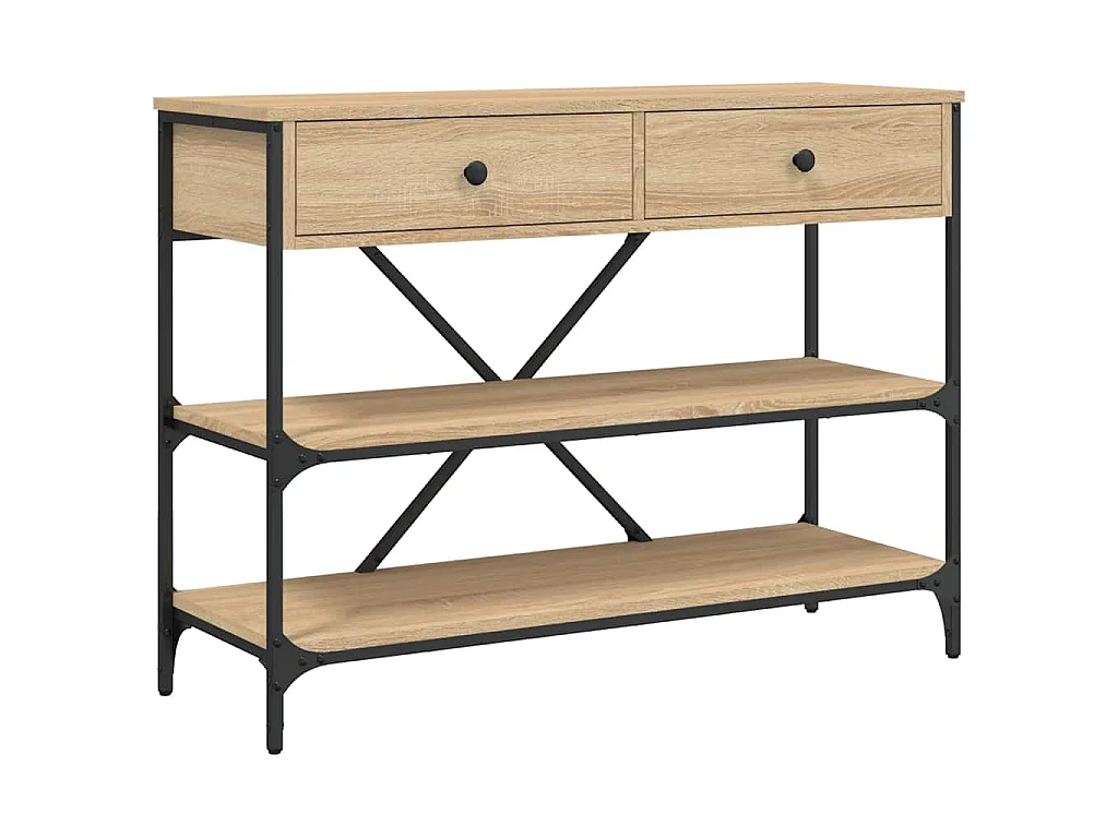 Tavolino Consolle Cassetti e Ripiani Rovere Sonoma Multistrato