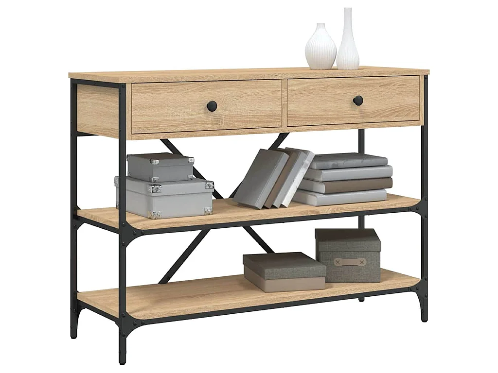 Tavolino Consolle Cassetti e Ripiani Rovere Sonoma Multistrato