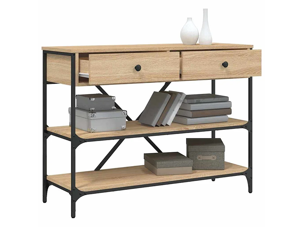 Tavolino Consolle Cassetti e Ripiani Rovere Sonoma Multistrato