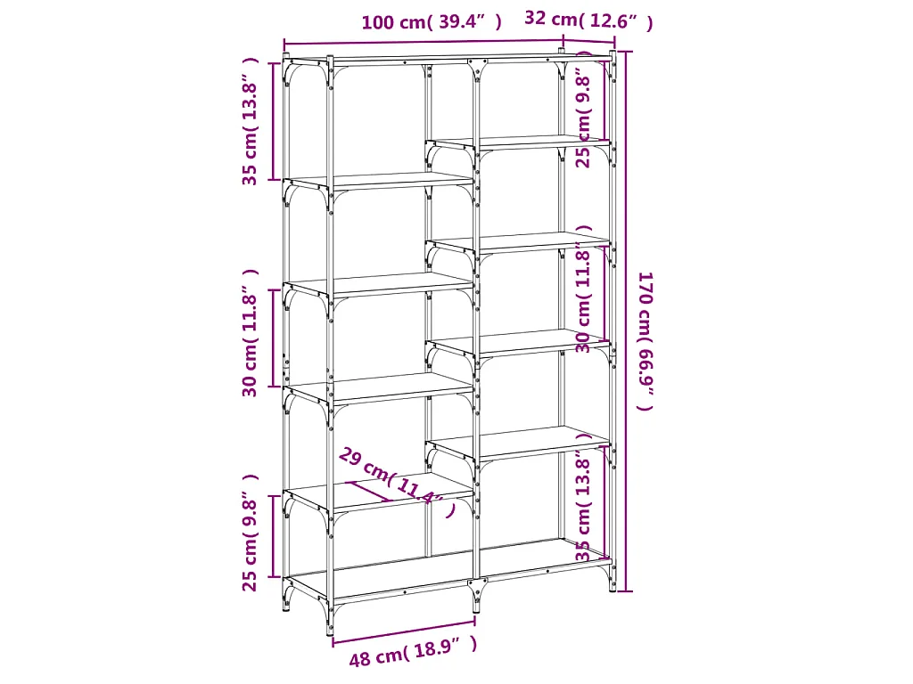 Bibliothèque chêne sonoma 100x32x170cm bois d'ingénierie et fer