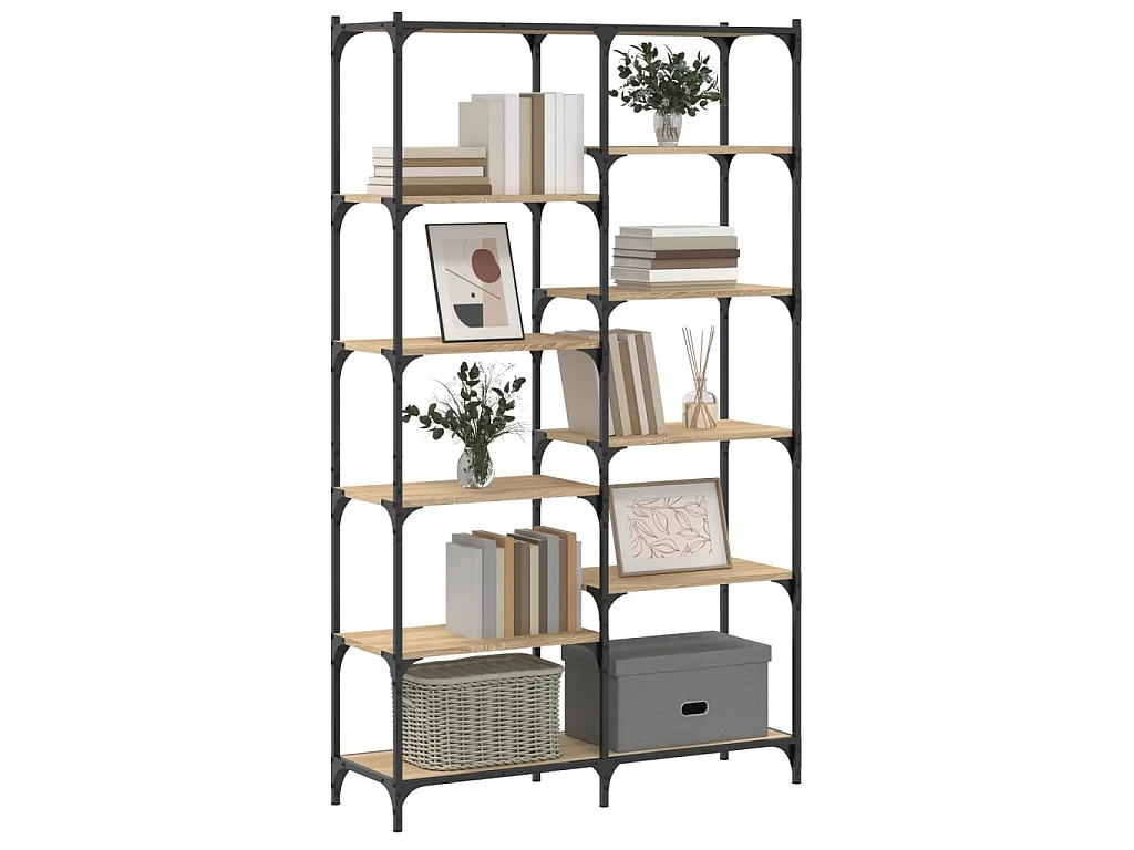 Bibliothèque chêne sonoma 100x32x170cm bois d'ingénierie et fer