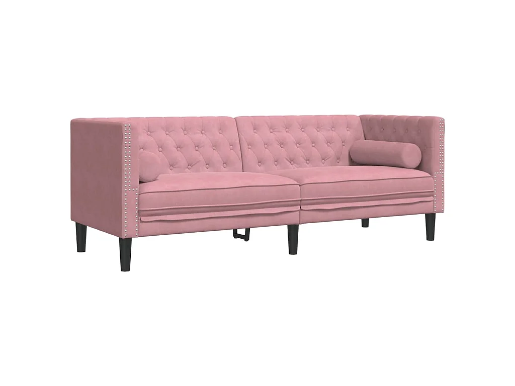 Canapé Chesterfield avec traversins 3 places rose velours