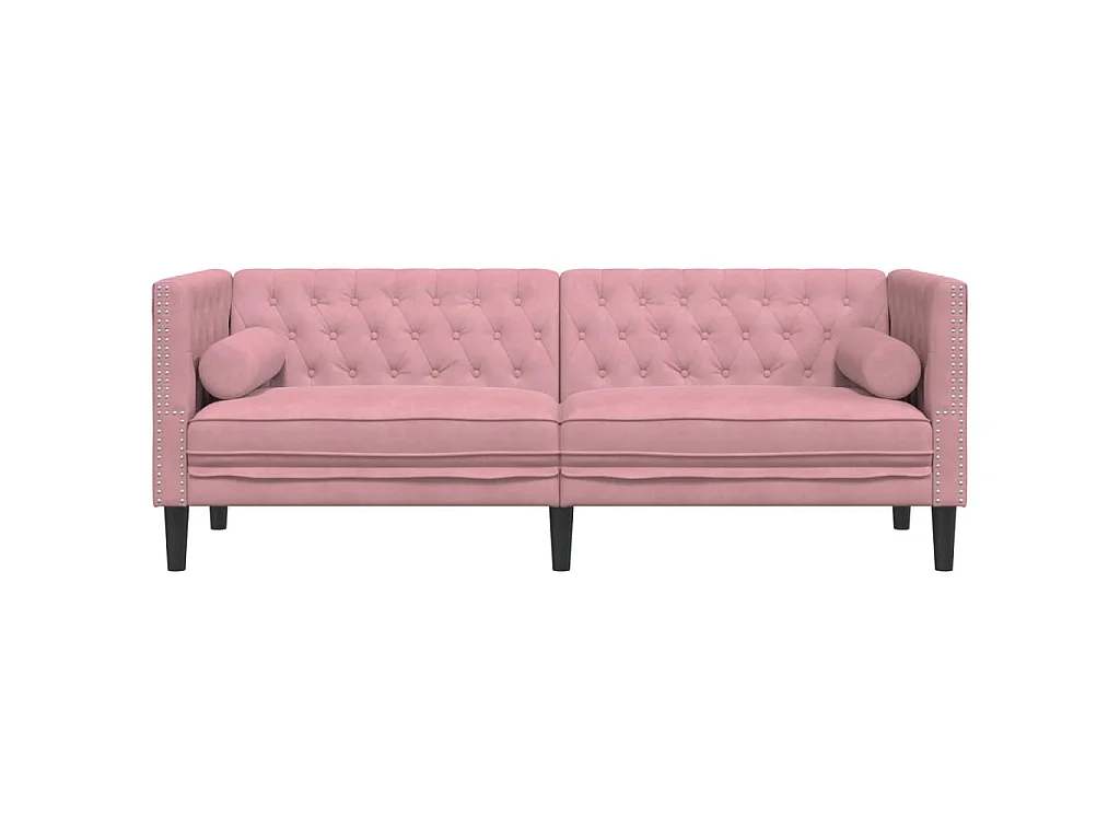 Canapé Chesterfield avec traversins 3 places rose velours