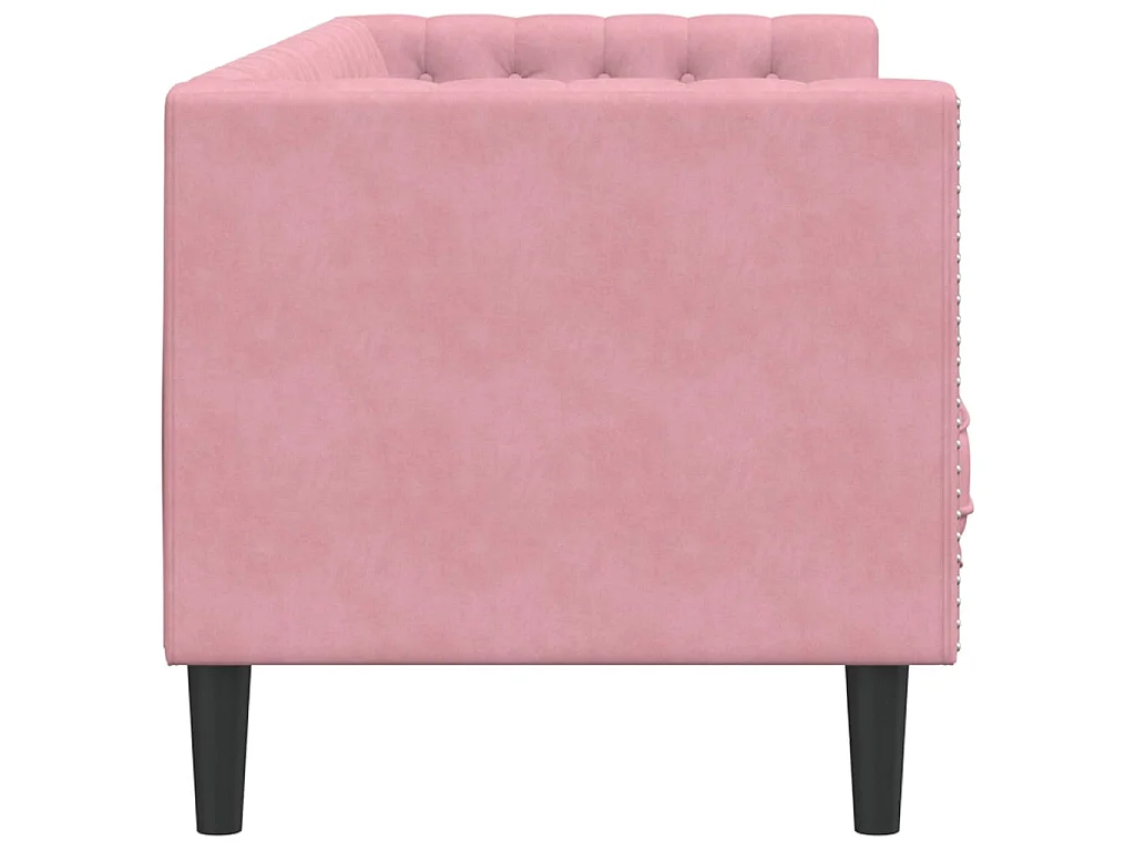 Canapé Chesterfield avec traversins 3 places rose velours