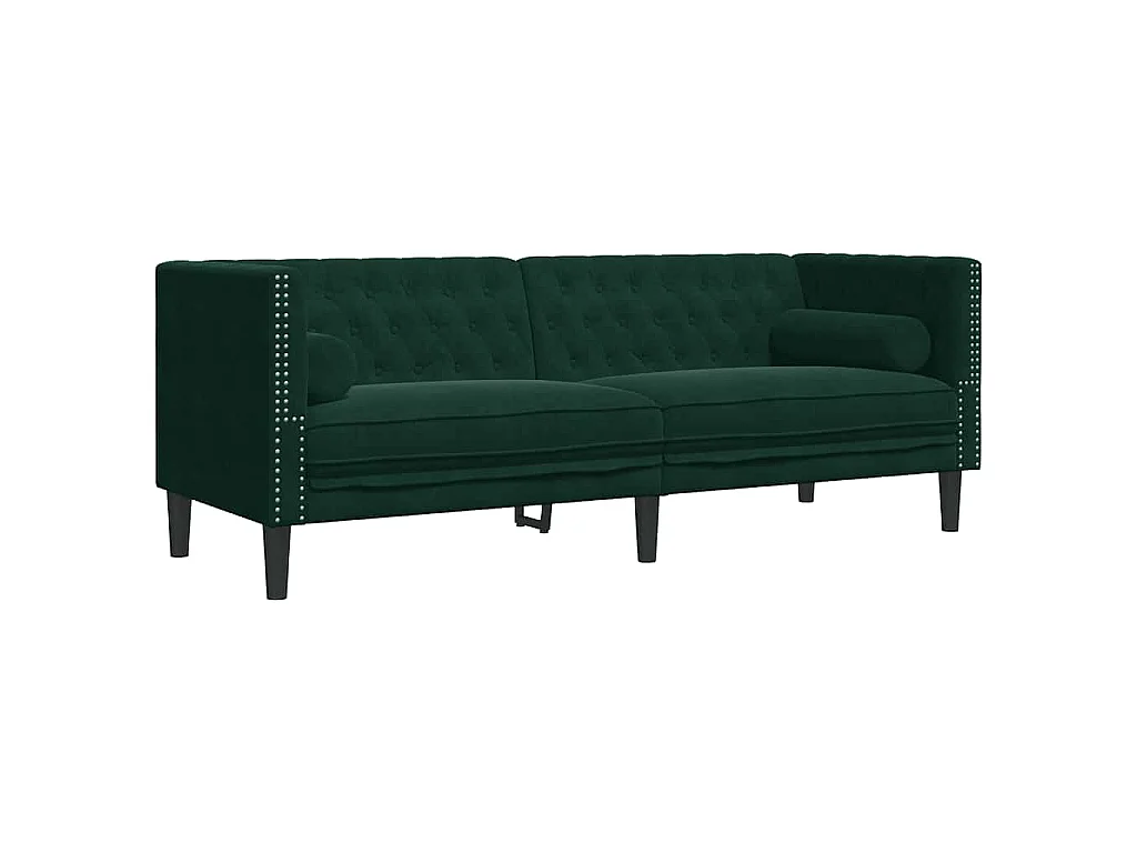 Sofá Chesterfield 3 plazas con cojines terciopelo verde oscuro