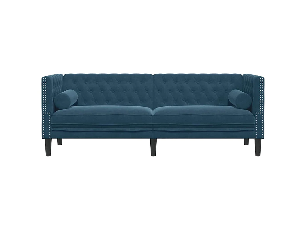 Sofá chesterfield com rolos 3 lugares veludo preto