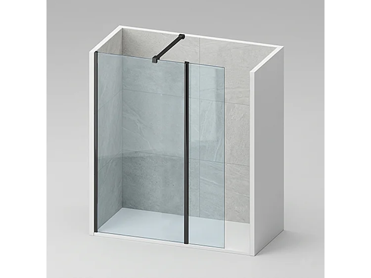 Mampara de ducha Fija 90x195 y Abatible (41,5 - 6mm) Negro cristal templado antical serigrafiado 8mm