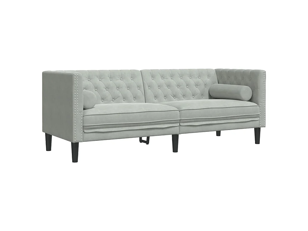 Canapé Chesterfield avec traversins 3 places gris clair velours