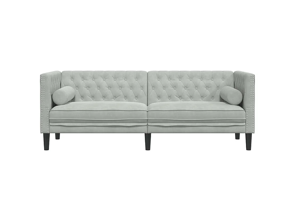 Canapé Chesterfield avec traversins 3 places gris clair velours