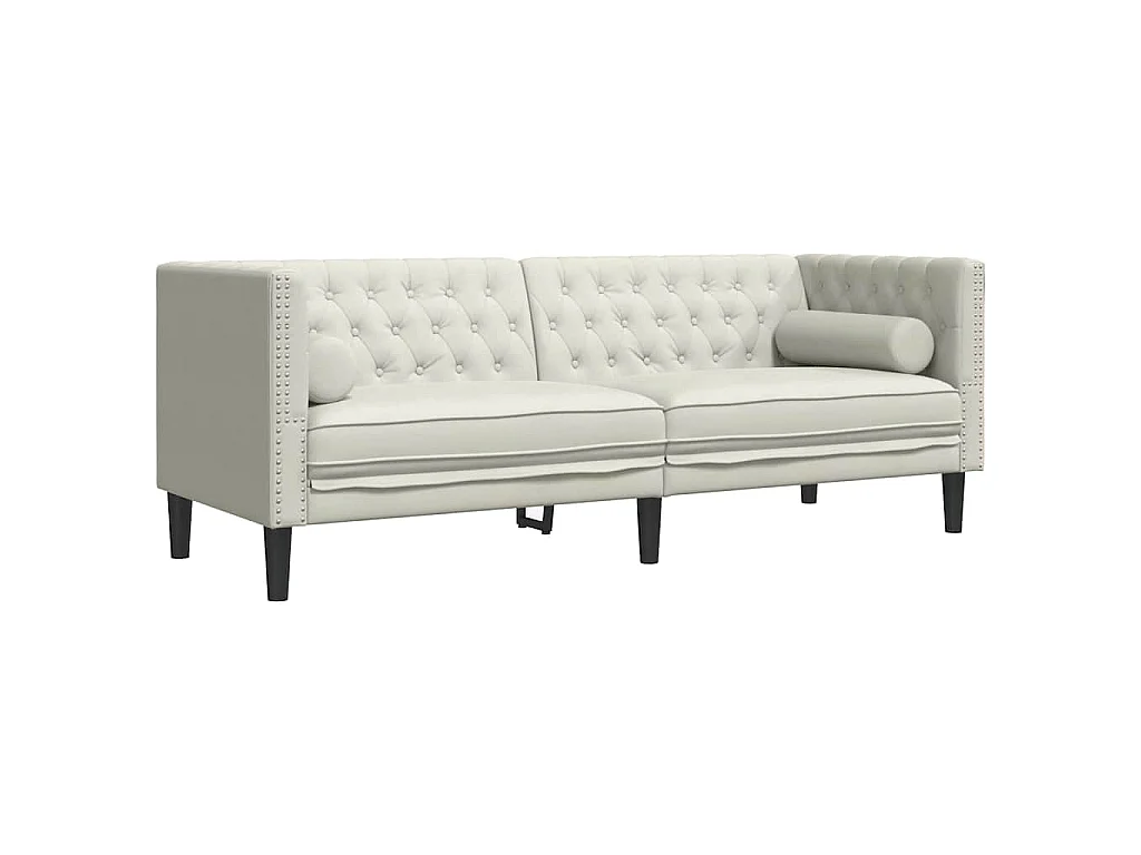 Driezitsbank Chesterfield-stijl met bolsters fluweel crèmekleur