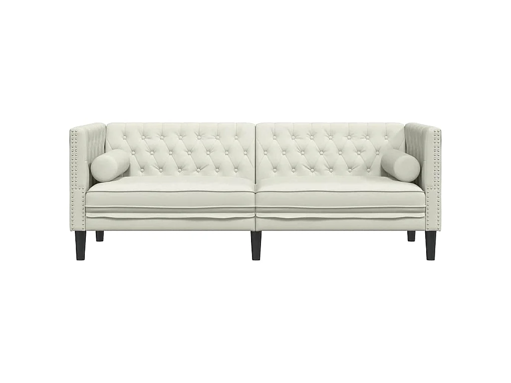 Driezitsbank Chesterfield-stijl met bolsters fluweel crèmekleur