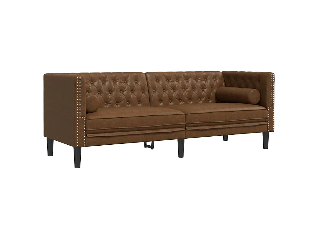 Canapé Chesterfield avec traversins 3 places similicuir daim