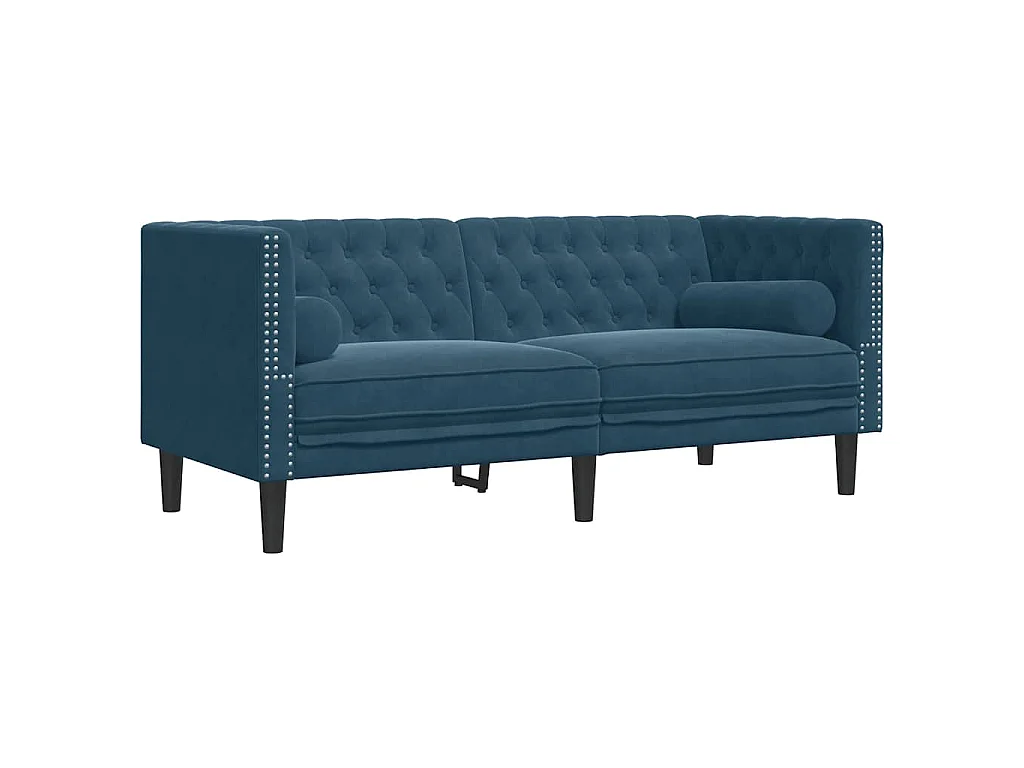 Canapé Chesterfield avec traversins 2 places bleu velours