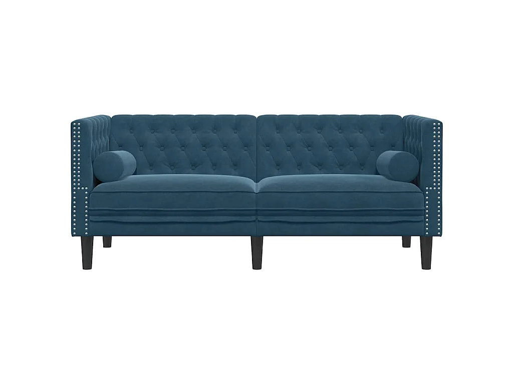 Canapé Chesterfield avec traversins 2 places bleu velours
