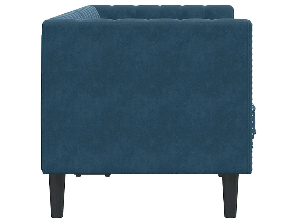 Canapé Chesterfield avec traversins 2 places bleu velours