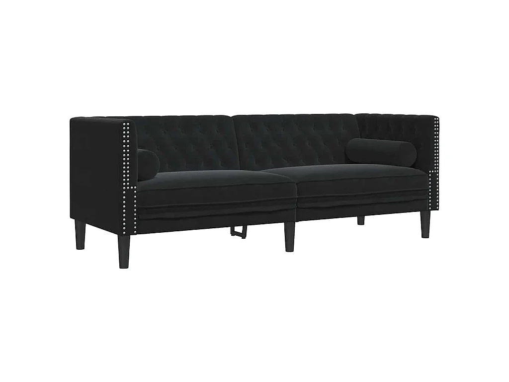 Divano Chesterfield con Rinforzi 3 Posti Nero in Velluto