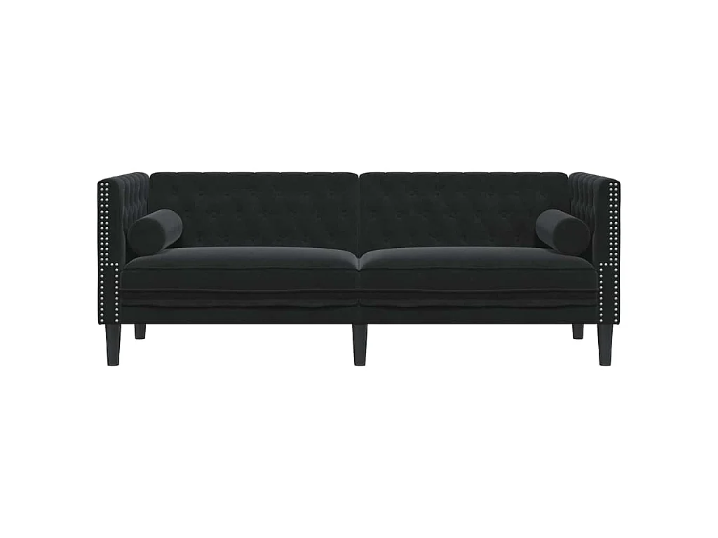Divano Chesterfield con Rinforzi 3 Posti Nero in Velluto