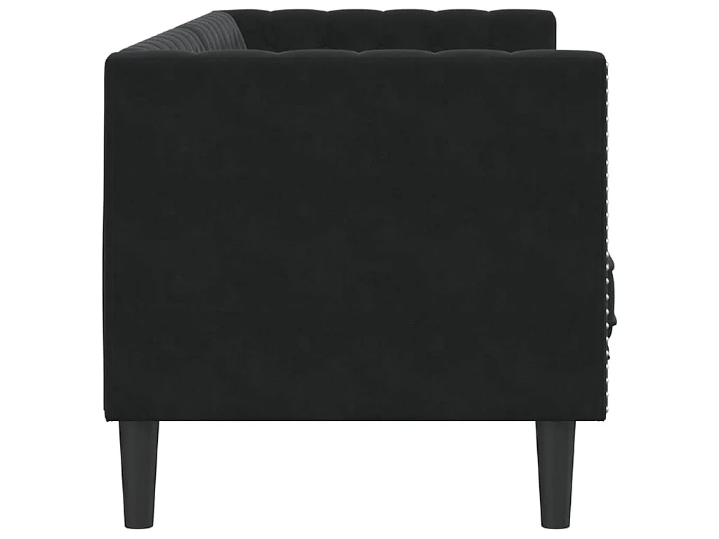 Divano Chesterfield con Rinforzi 3 Posti Nero in Velluto
