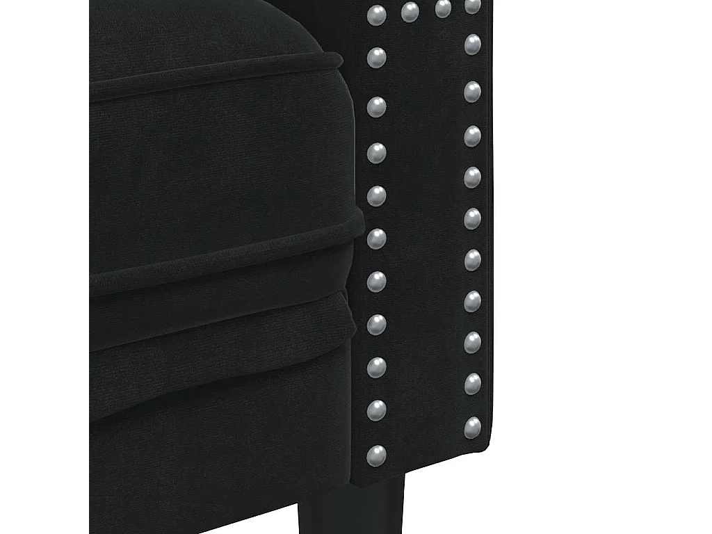 Divano Chesterfield con Rinforzi 3 Posti Nero in Velluto