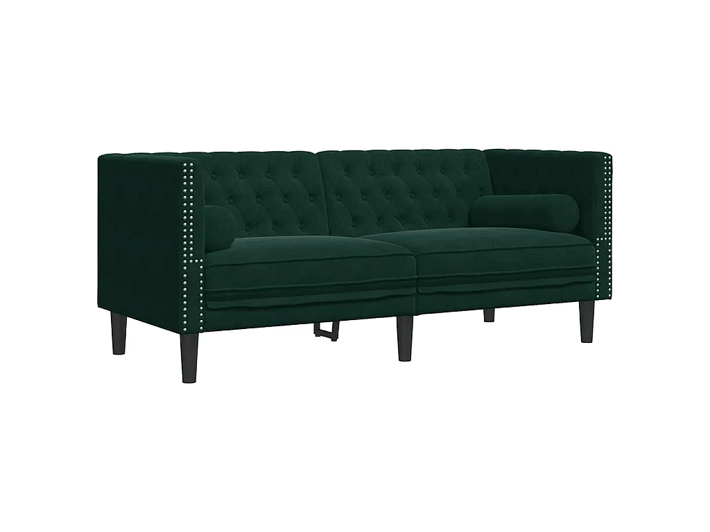 Sofá Chesterfield 2 plazas con cojines terciopelo verde oscuro