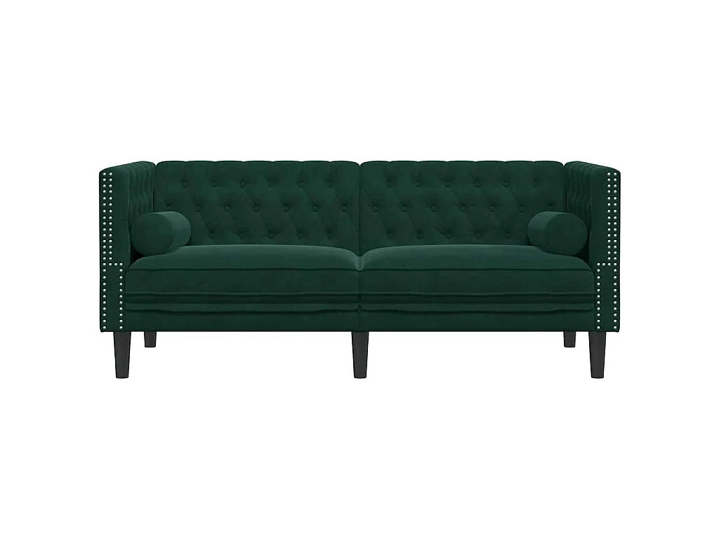 Sofá Chesterfield 2 plazas con cojines terciopelo verde oscuro