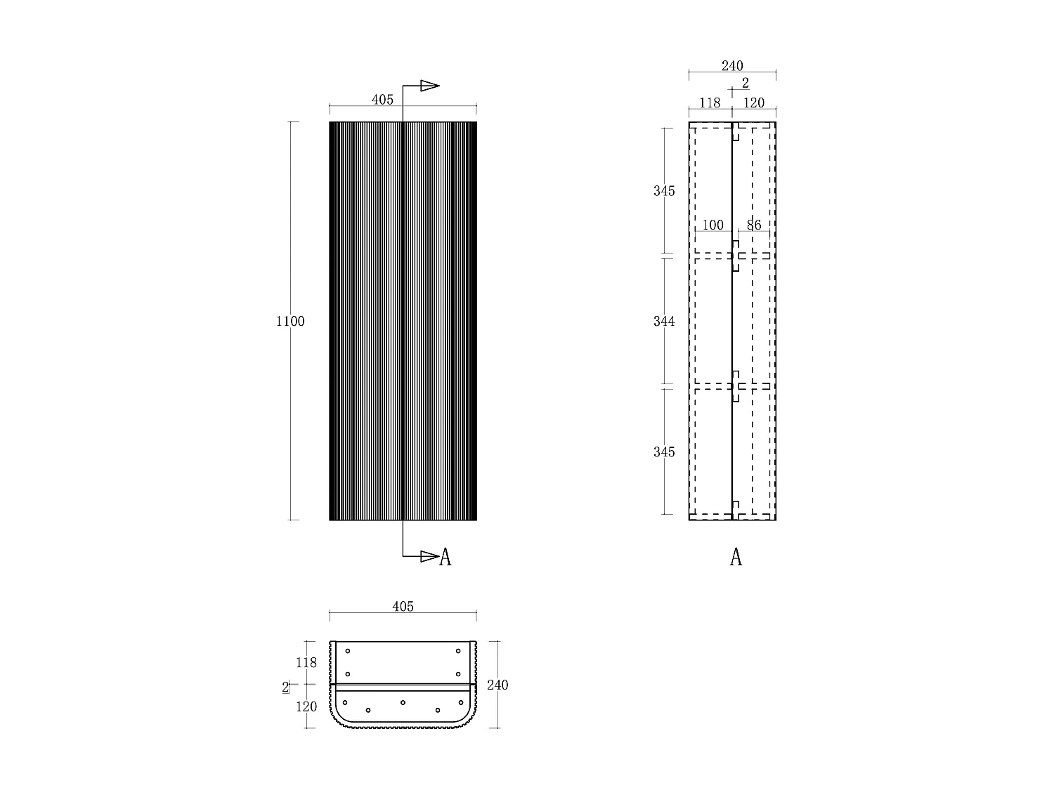 Meuble de salle de bain suspendu strié en bois de frêne avec double vasque à encastrer et colonne - Naturel foncé - 150 cm - BULMAS