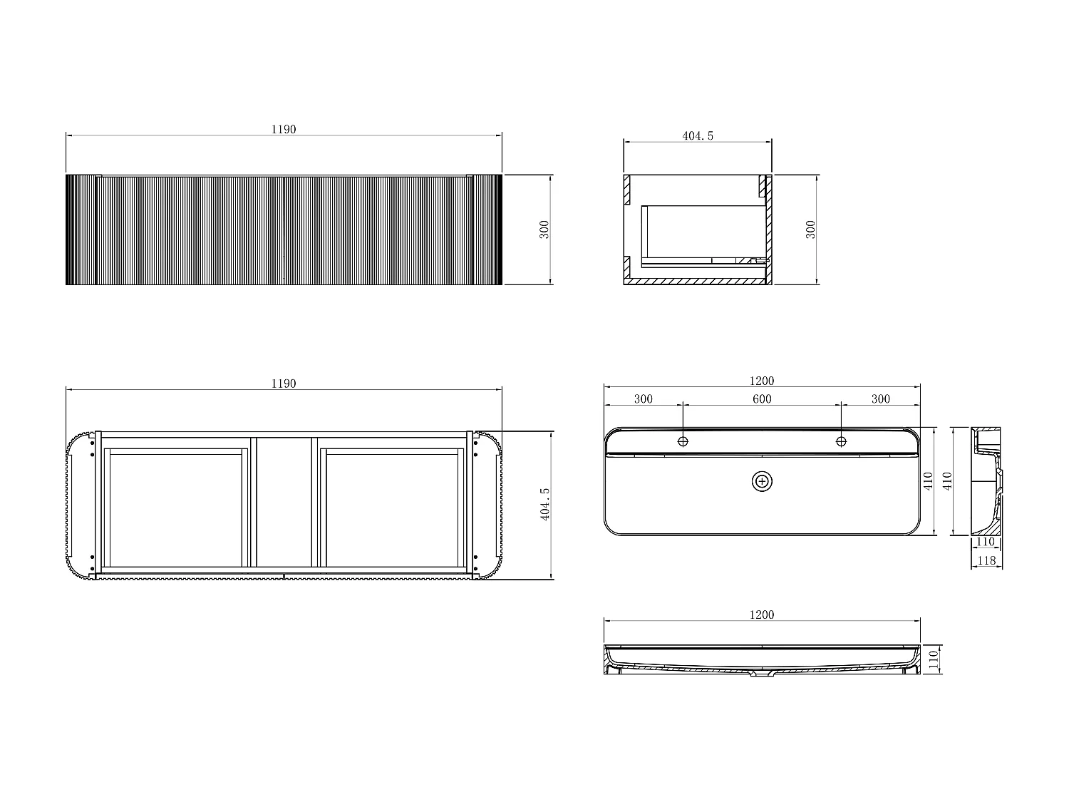 Mobile bagno sospeso scanalato in legno di frassino con doppio lavabo da incasso e colonna - Naturale scuro - 120 cm - BULMAS