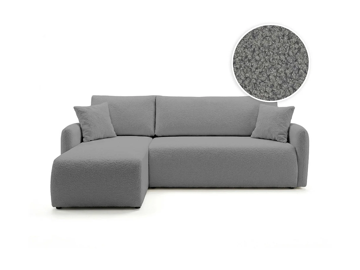 Canapé dangle convertible réversible ALYA avec coffre en tissu bouclette - Gris anthracite