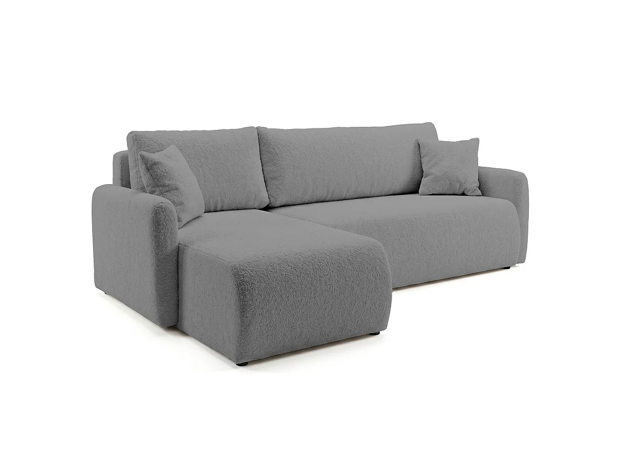 Canapé dangle convertible réversible ALYA avec coffre en tissu bouclette - Gris anthracite