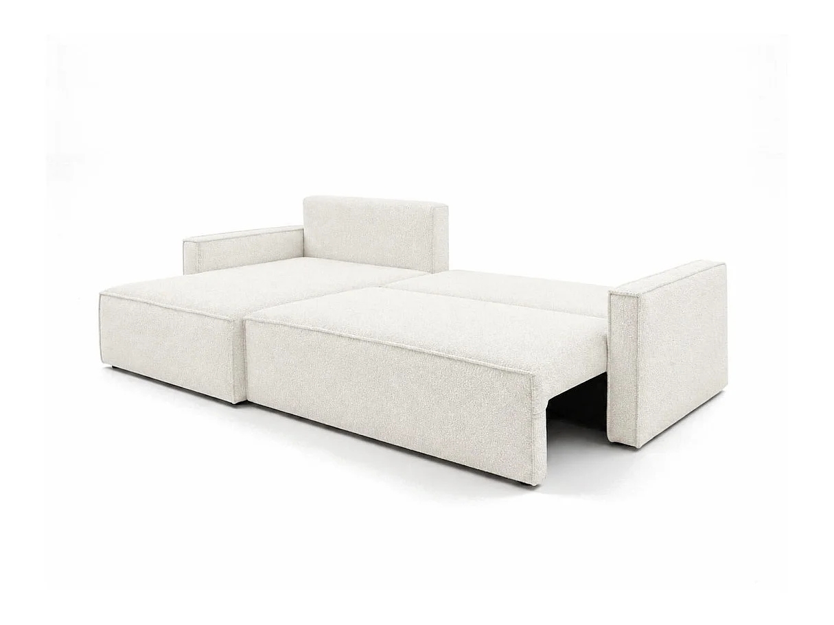 Canapé d'angle max réversible FARAH convertible 5p avec coffre en tissu bouclette généreuse blanc