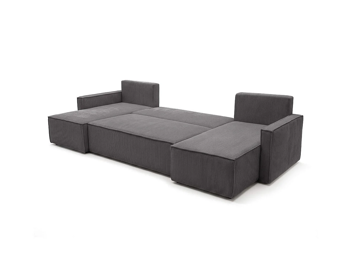 Canapé panoramique FARAH convertible 6 places avec coffre en velours côtelé - Gris anthracite