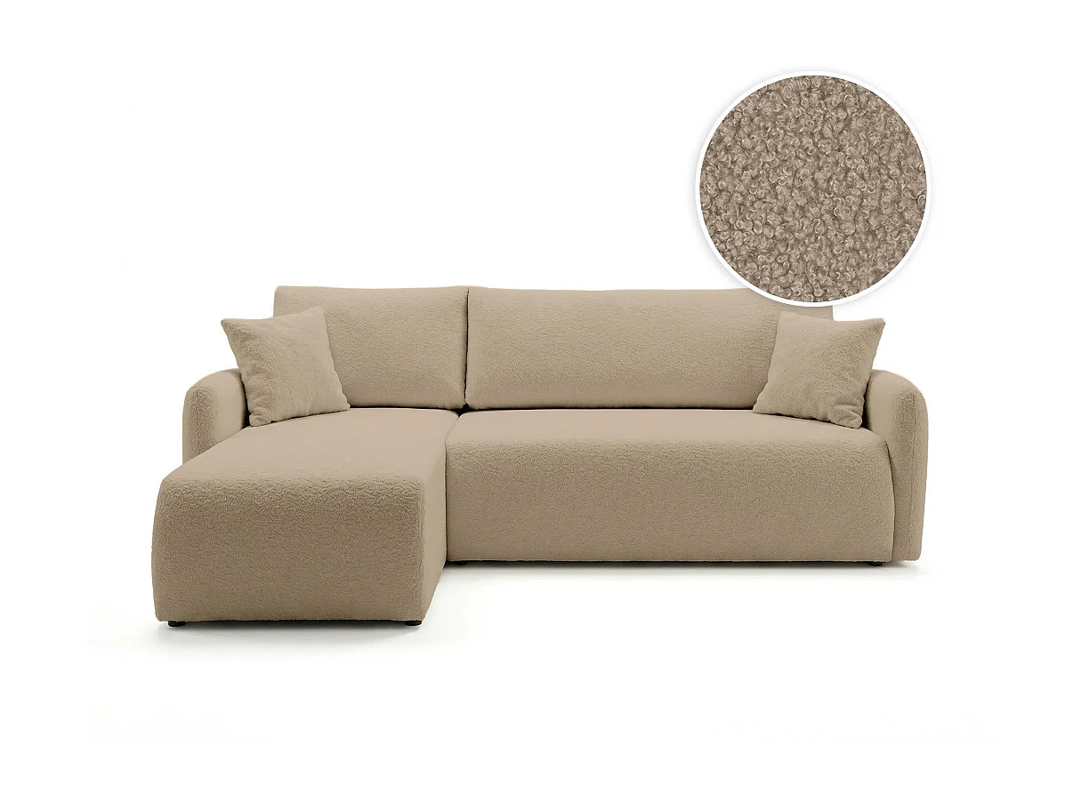 Canapé dangle convertible réversible ALYA avec coffre en tissu bouclette - Taupe
