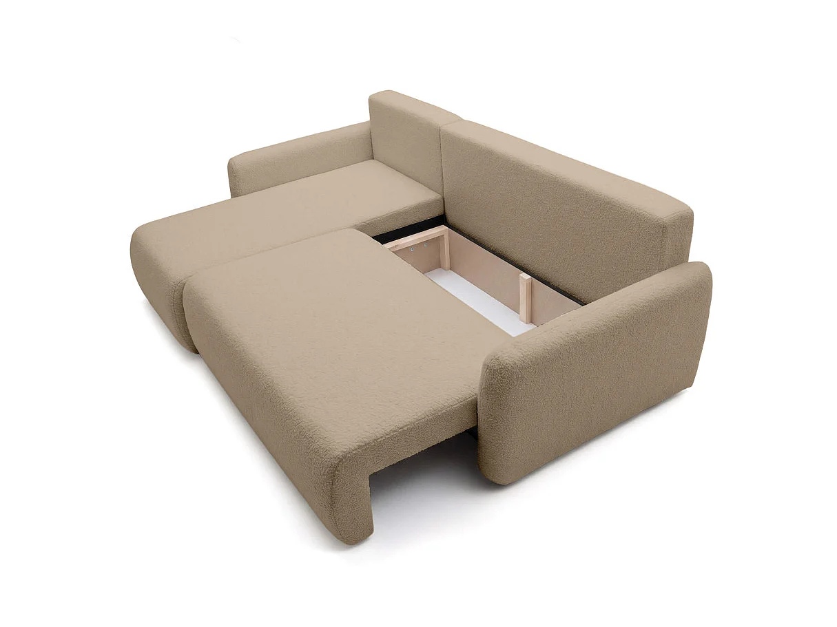 Canapé dangle convertible réversible ALYA avec coffre en tissu bouclette - Taupe