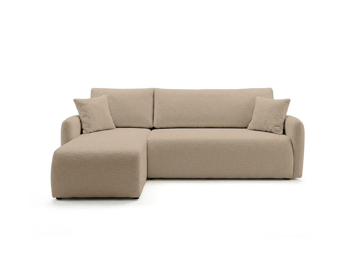 Canapé dangle convertible réversible ALYA avec coffre en tissu bouclette - Taupe