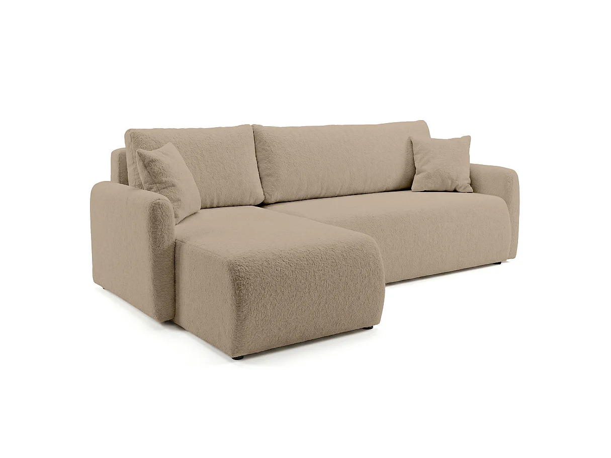 Canapé dangle convertible réversible ALYA avec coffre en tissu bouclette - Taupe