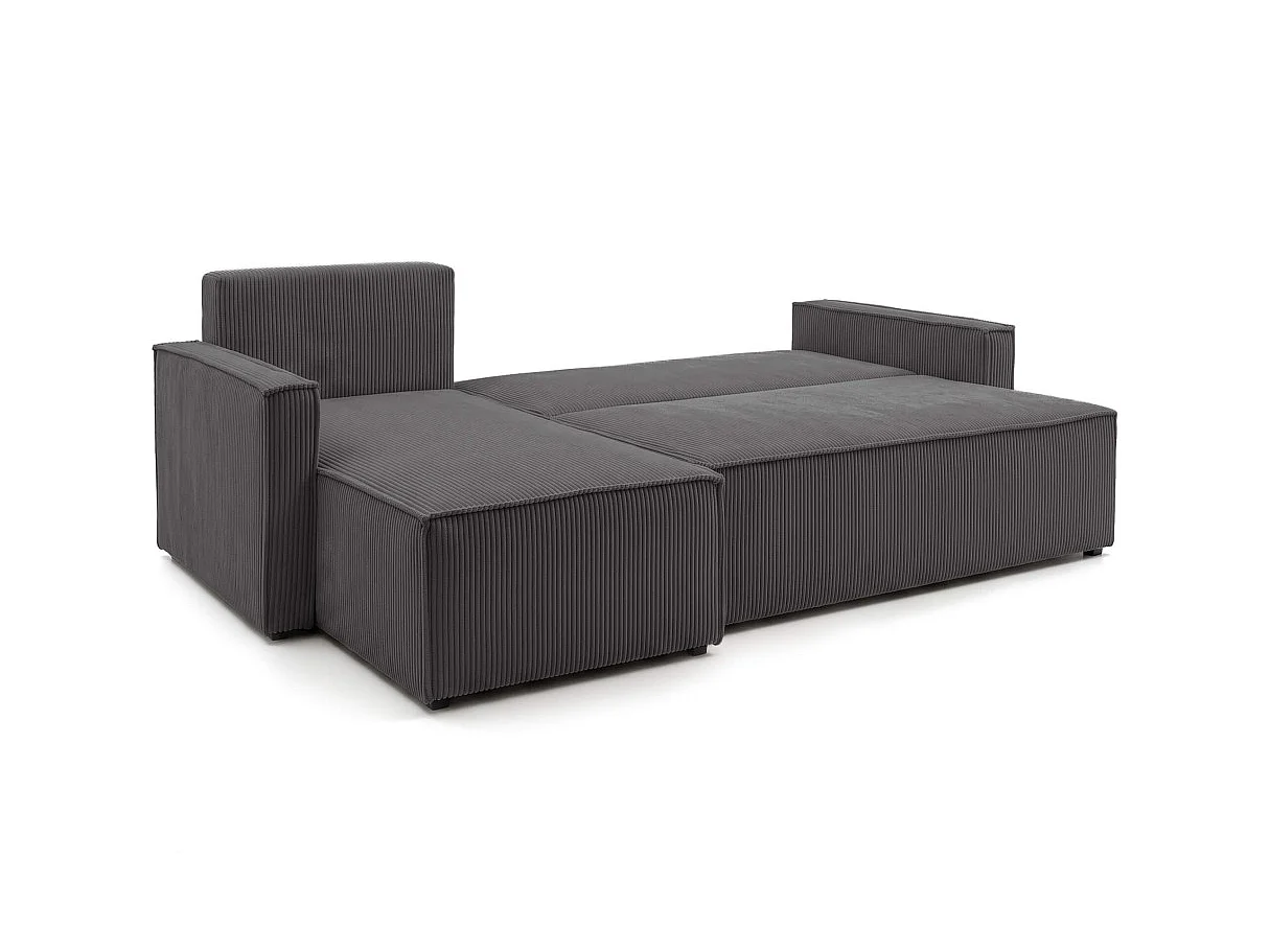 Canapé dangle réversible convertible 4 places FARAH avec coffre en velours côtelé - Gris anthracite