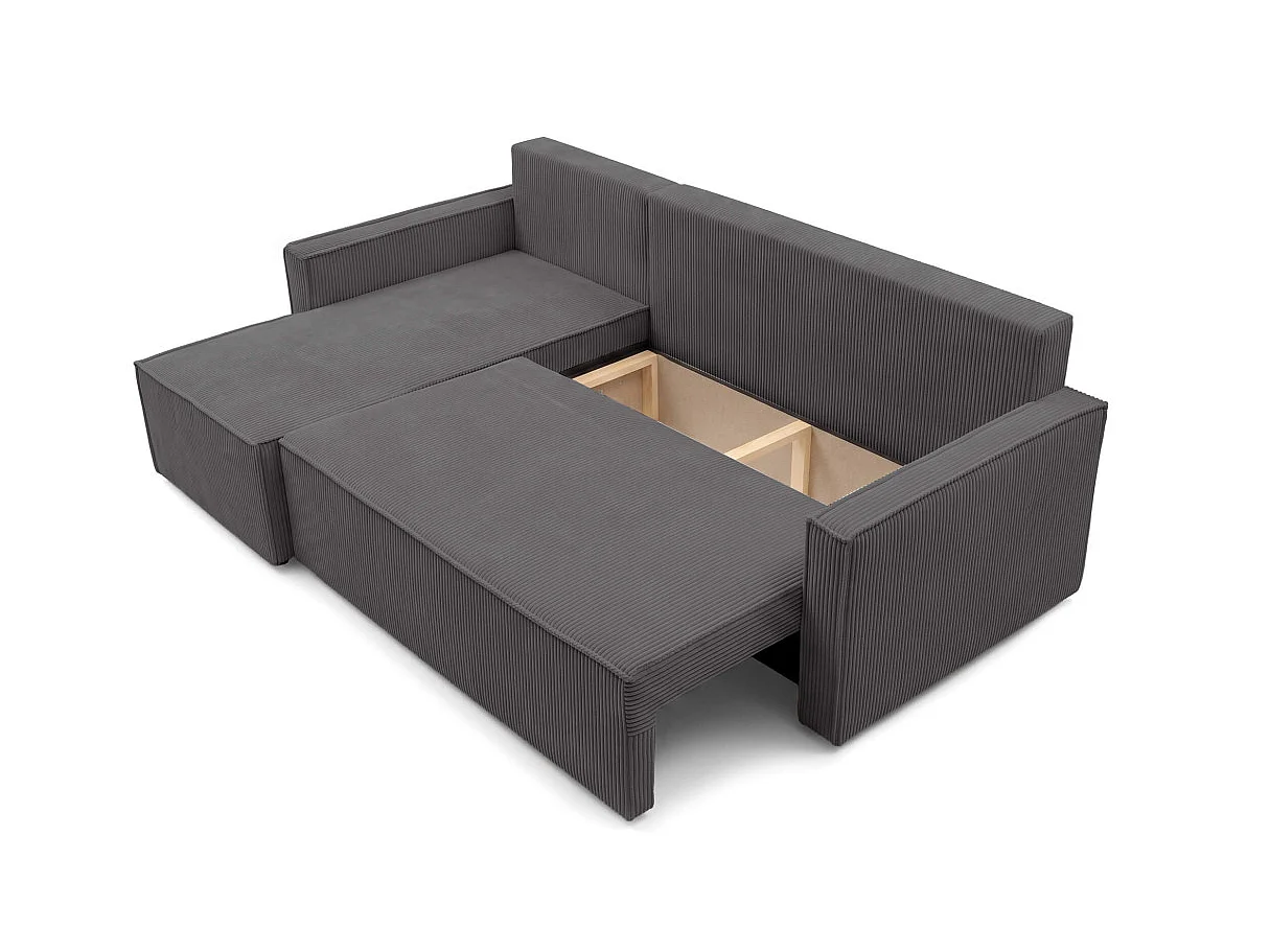 Canapé dangle réversible convertible 4 places FARAH avec coffre en velours côtelé - Gris anthracite